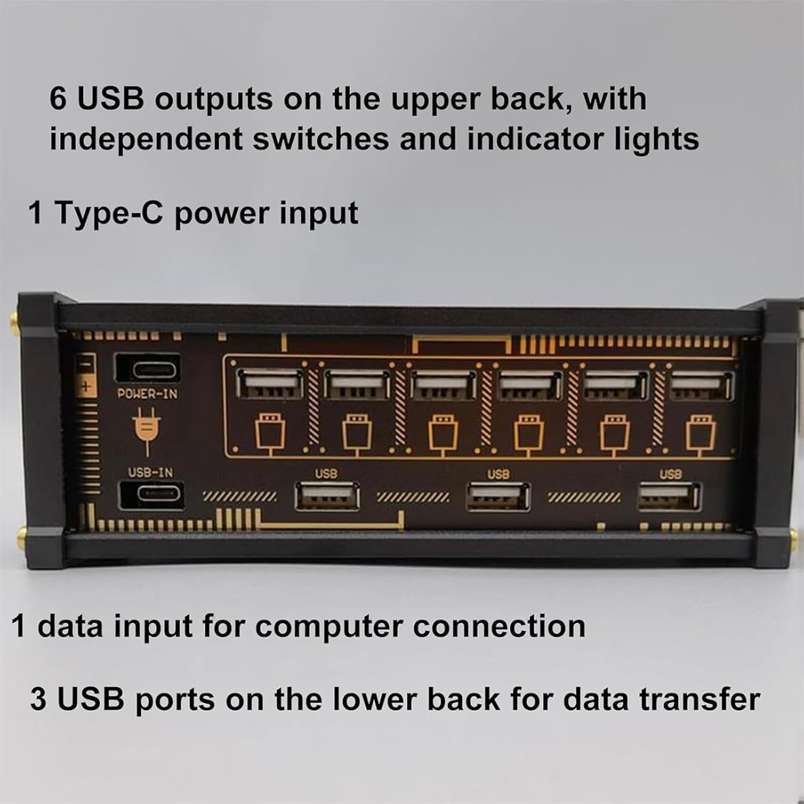 Switcher USB a 6 Porte, 6 Switch Individuali con Spia Luminosa, Condivisione Dispositivi USB, Ideale Come Regalo per Il Fidanzato, per Ufficio, Home Entertainment E Piccoli Studi