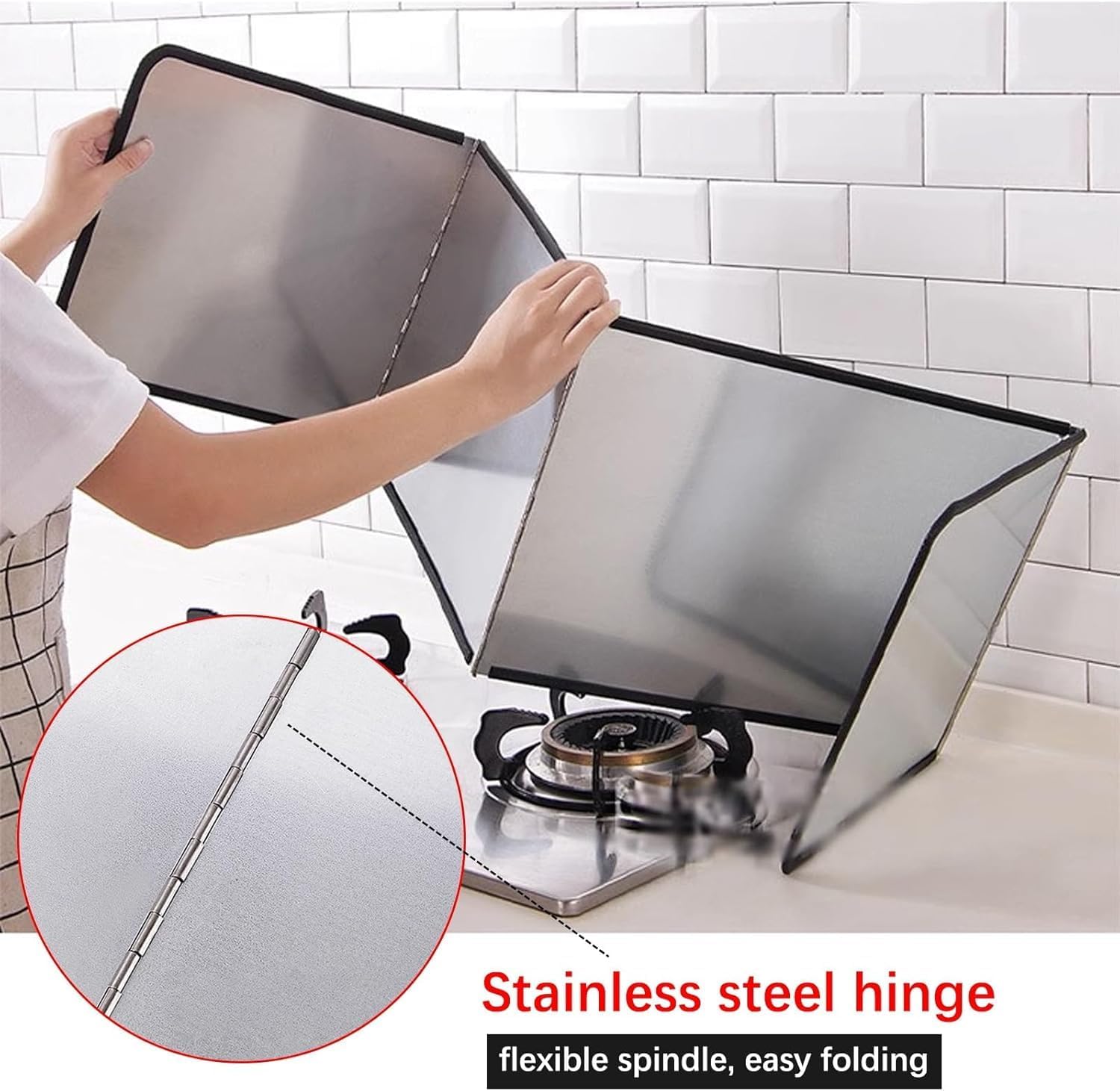 Stainless Steel Oil Splatter Guard, 4 Sided Foldable Cooktop Baffle for Frying, Grease Shield and Oil Splash Insulation Board