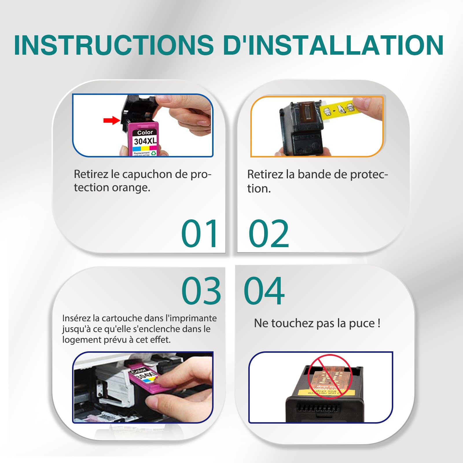 GILIMEDIA 304 XL pour HP 304XL 304 Cartouche d'encre Compatible pour HP deskjet 2620 2622 2630 2632 2633 3700 3720 3730 3750 3760 3762 Envy 5030 5010 5032 5020 (1 Noir, 1 Couleur) - 5