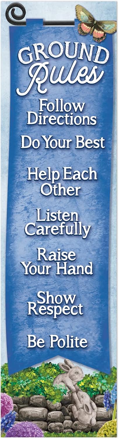 Eureka Curiosity Garden Ground Rules Vertical Classroom Banner for Teachers, 12" x 45"