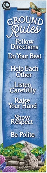 Eureka Curiosity Garden Ground Rules Vertical Classroom Banner for Teachers, 12" x 45"