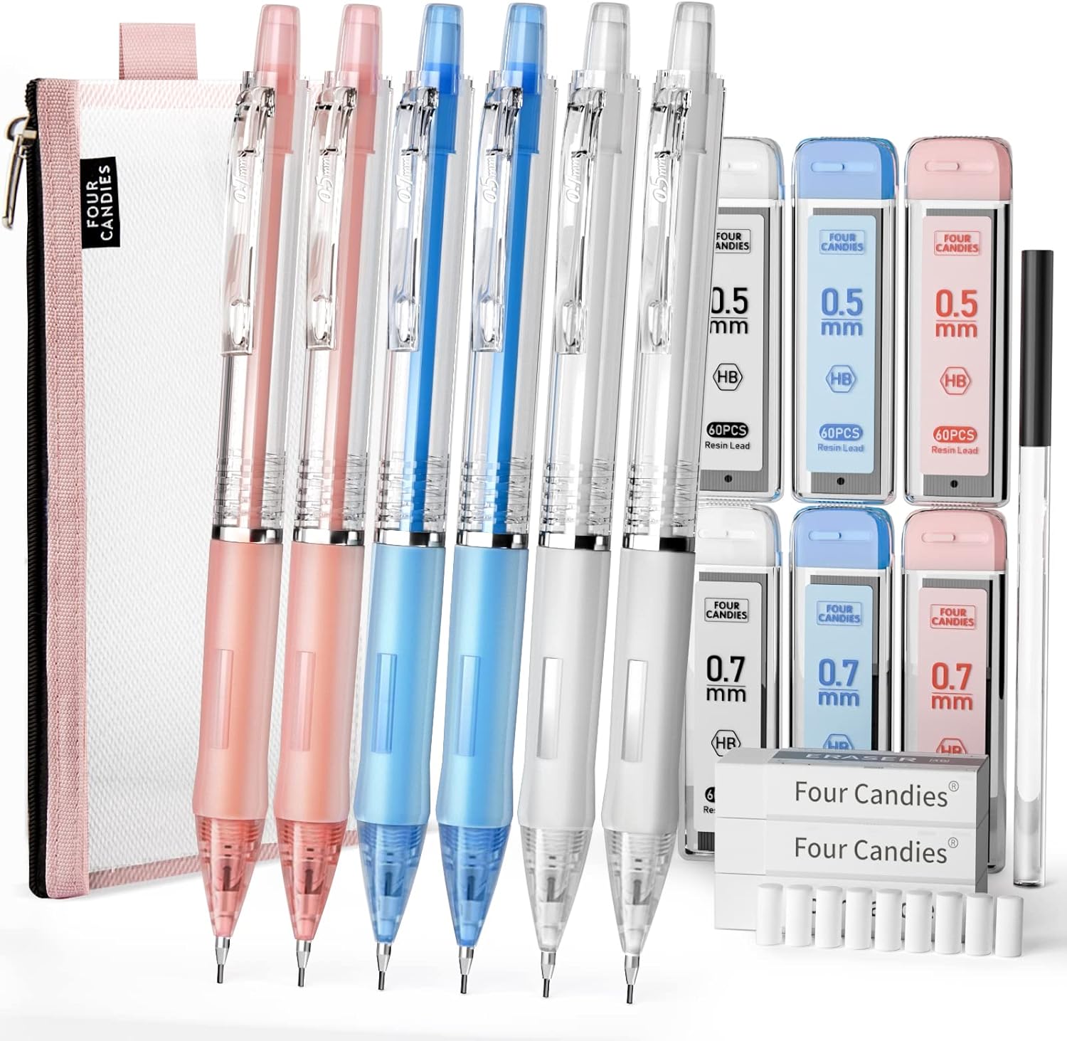 Four Candies Pastel Mechanical Pencil Set with Cute Pencil