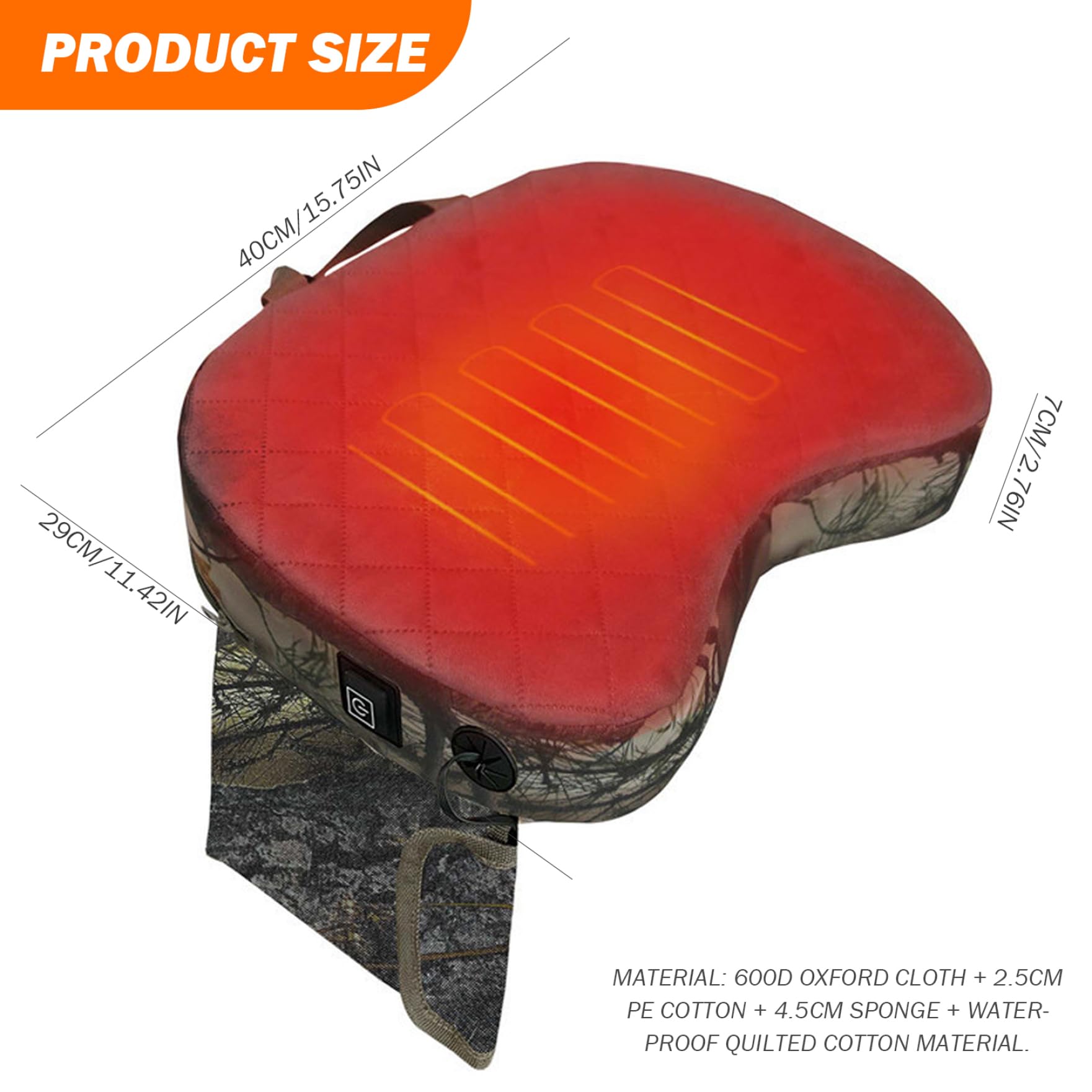 Asiento de Caza calefactora 3 Nivel de Caza calefactora 16x11x3in con Mango y Bolsillo de Banco de energía de Bolsillo multipropósito de Camuflaje de Asiento de Caza para Pesca de Hielo, Campamento
