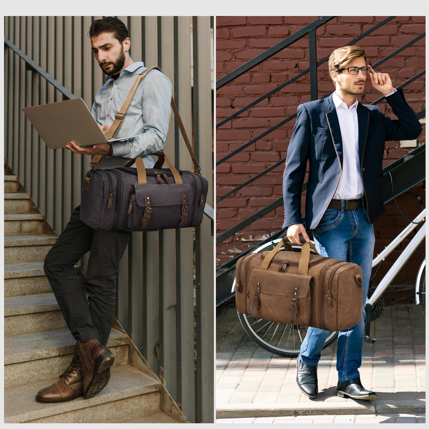 Waxed Canvas Duffel Bag 50L Waterproof Duffle Bag Travel Overnight Weekender Bag - Image 6