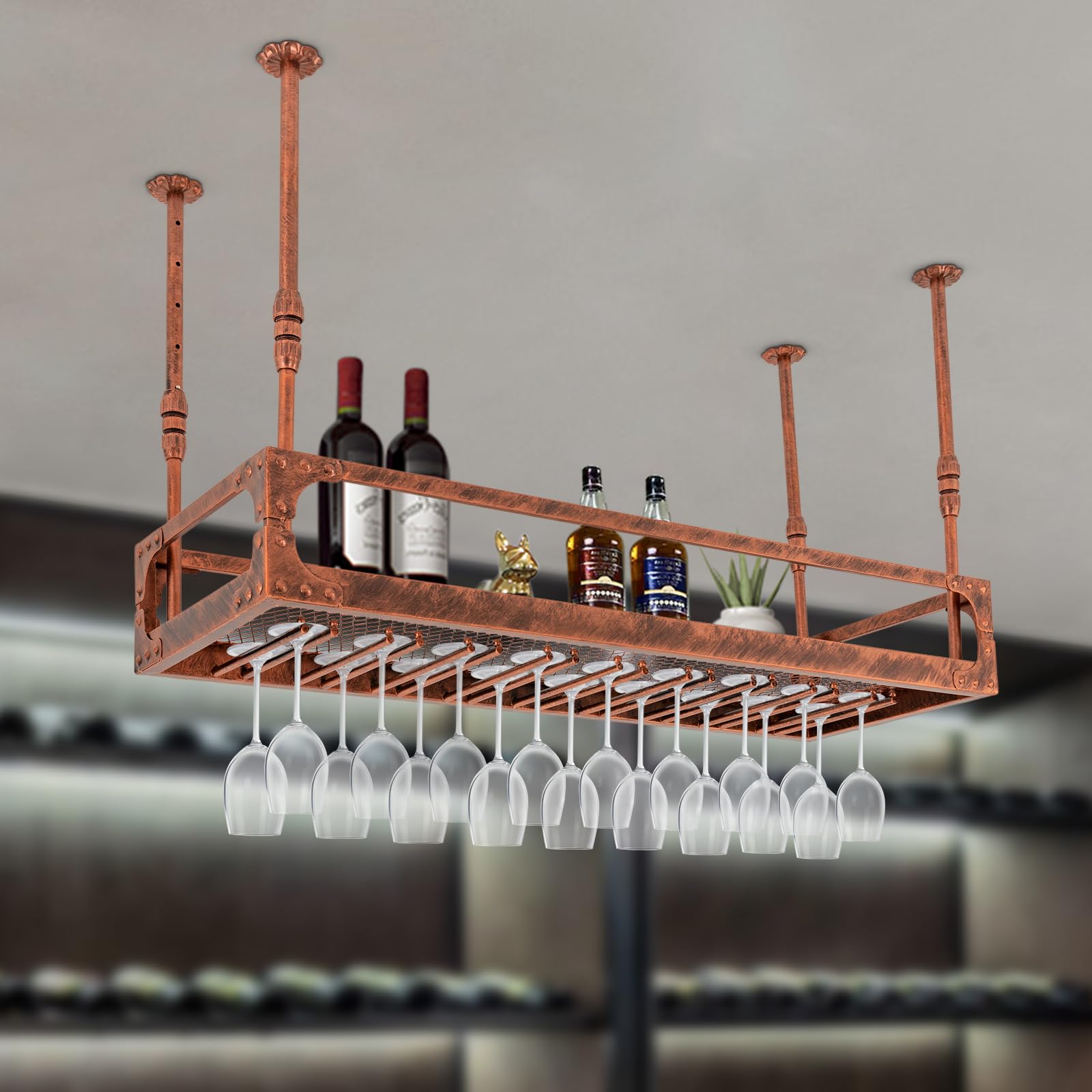 Soffitto Bar in acciaio inox appeso bottiglie di vino scaffale Bar ristorante decorazione mobili