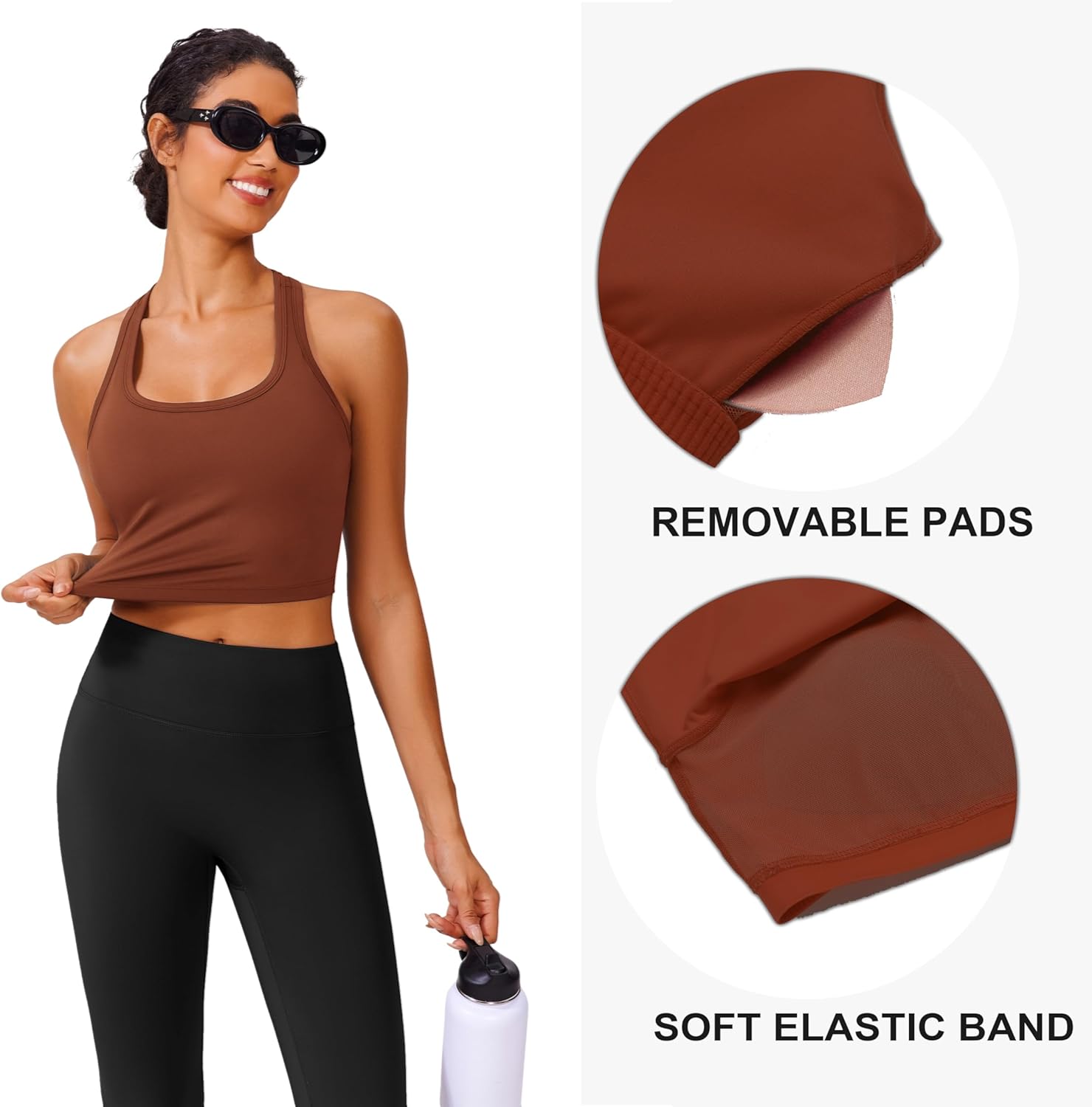 PINSPARK Racerback Crop Tank Tops for Women Longline Padded Sports Bra Scoop Neck Workout Yoga Top - Image 3