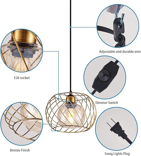Miniatura 7 de YLONG-ZS Lámparas colgantes pequeñas de cristal doradas, iluminación colgante regulable para dormitorio, sala de estar, cable de 16 pies, ajustable