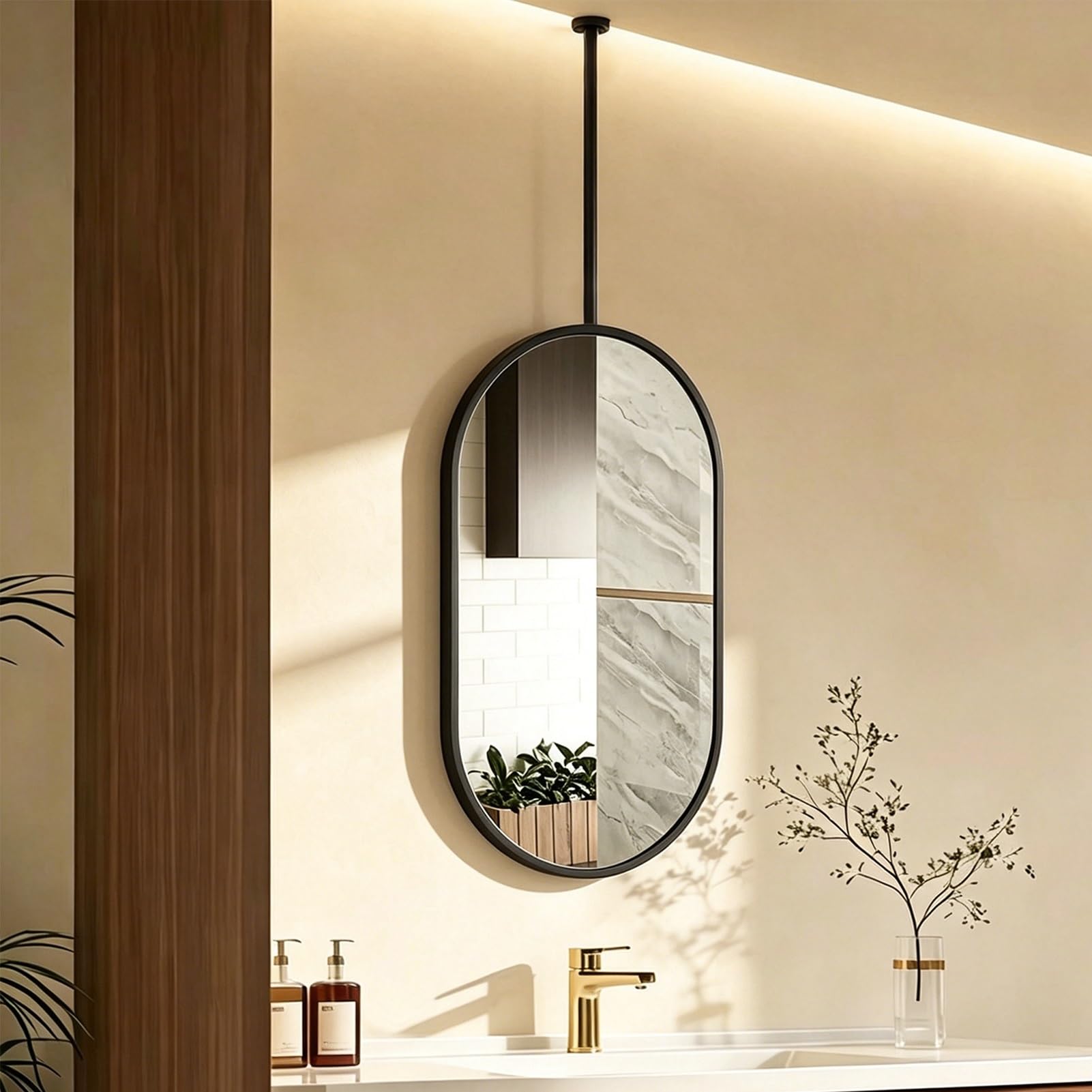 Yopappol Oval Ceiling Hanging Bathroom Mirror, Wall Mounted Vanity Mirror