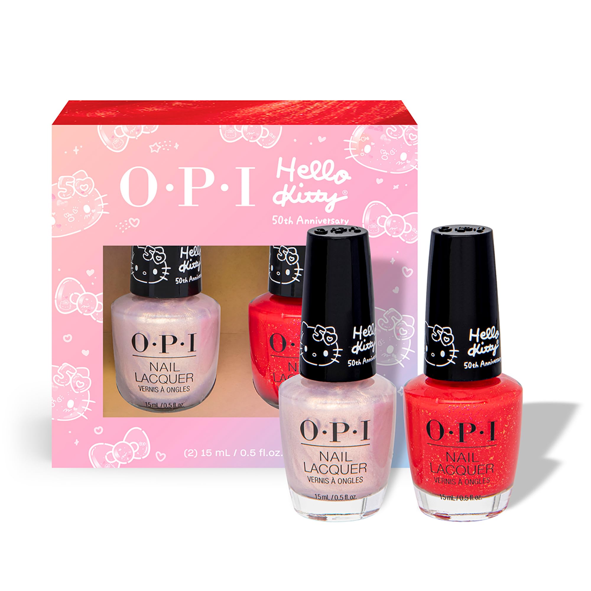 OPINail Lacquer 2PC Duo Pack | Opaque Bright Multi-Color Shimmery Nail Polish Gift Set | Hello Kitty Limited Edition Collection