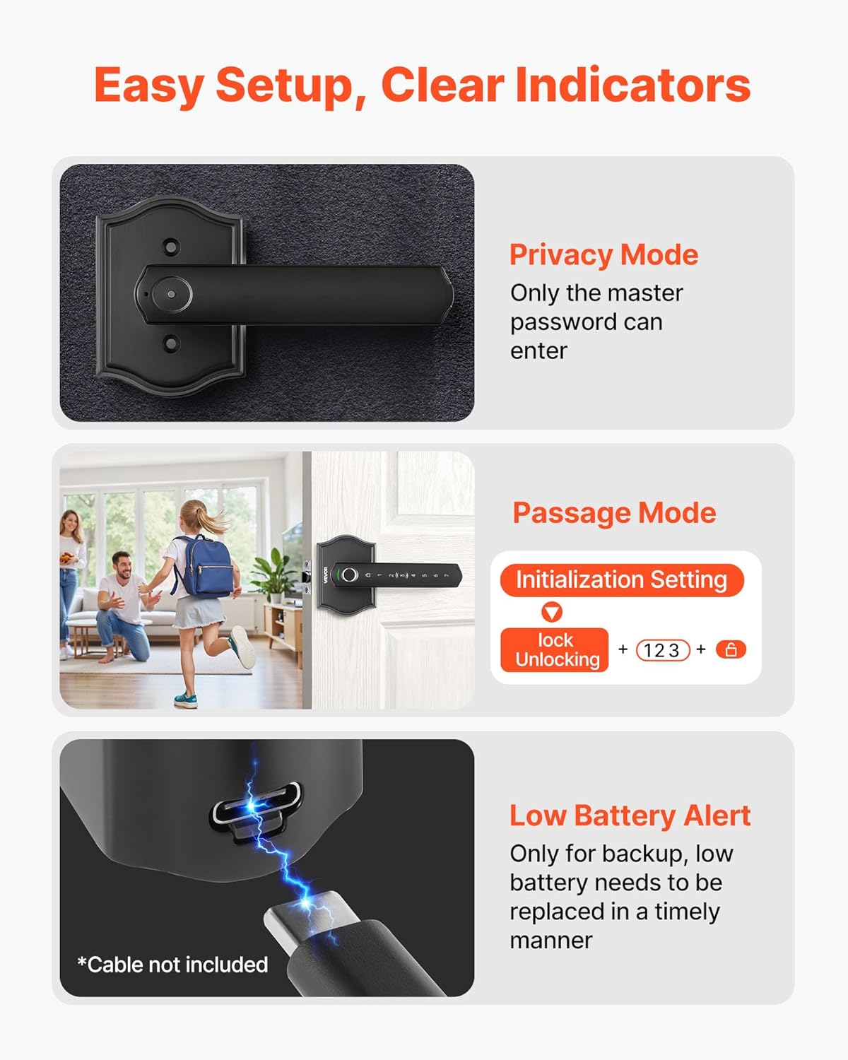 VEVOR Fingerprint Door Lock Set, Electronic Biometric Knob Keyless Entry Door Lock with Handle, Auto Locking, One-Time Code, Anti-Peeking Password, Easy Installation, for Home, Apartment, Matte Black