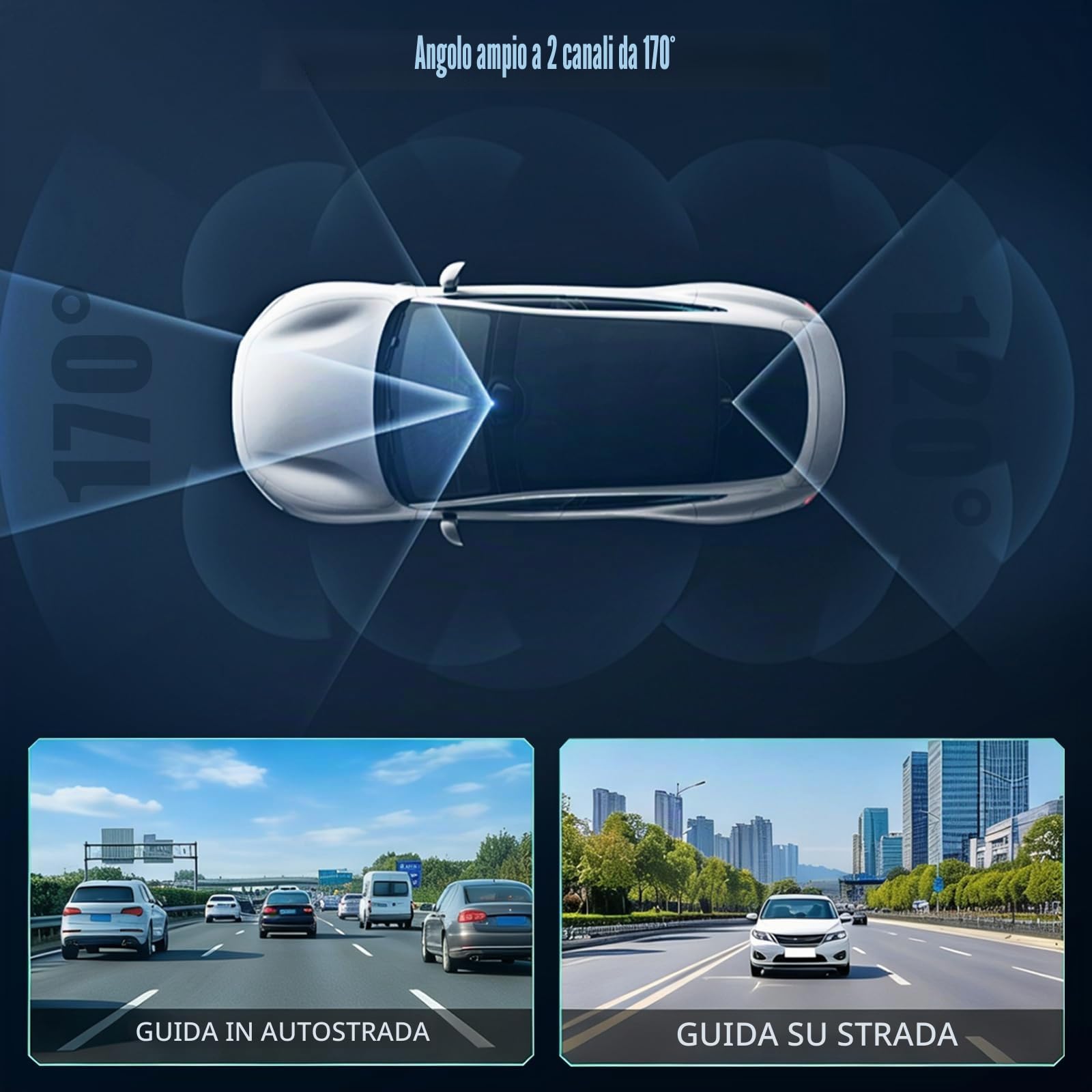 Inefala 4K Dual Dashcam WiFi GPS 3,16'' Touchscreen IPS con Scheda 64GB