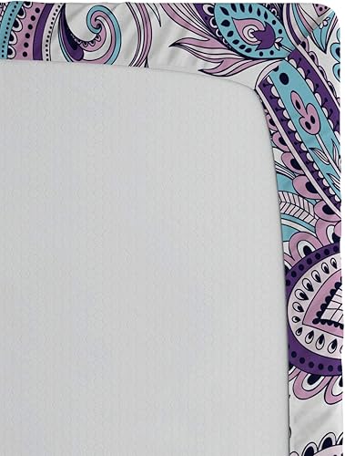 Miniatura 5 de Ambesonne Sábana bajera de cachemira, estampado de flores azules y moradas, estampado de flores, estilo bohemio, funda de cama con bolsillo profundo