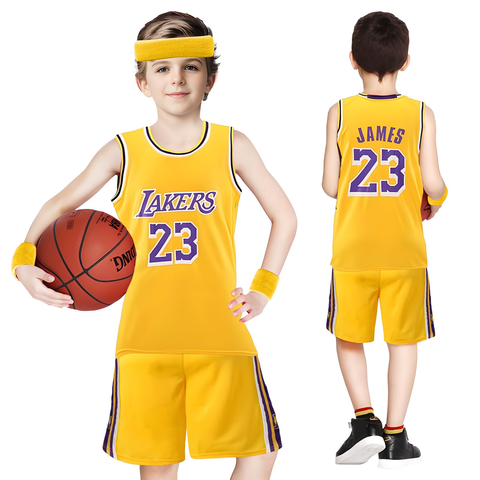 Camiseta y Pantalones Cortos de Baloncesto, Traje Sin Mangas de Baloncesto, Camiseta de Baloncesto para Niño, Conjunto Baloncesto Niños (FR/ES, Números, 130, 140, Regular, Amarillo)