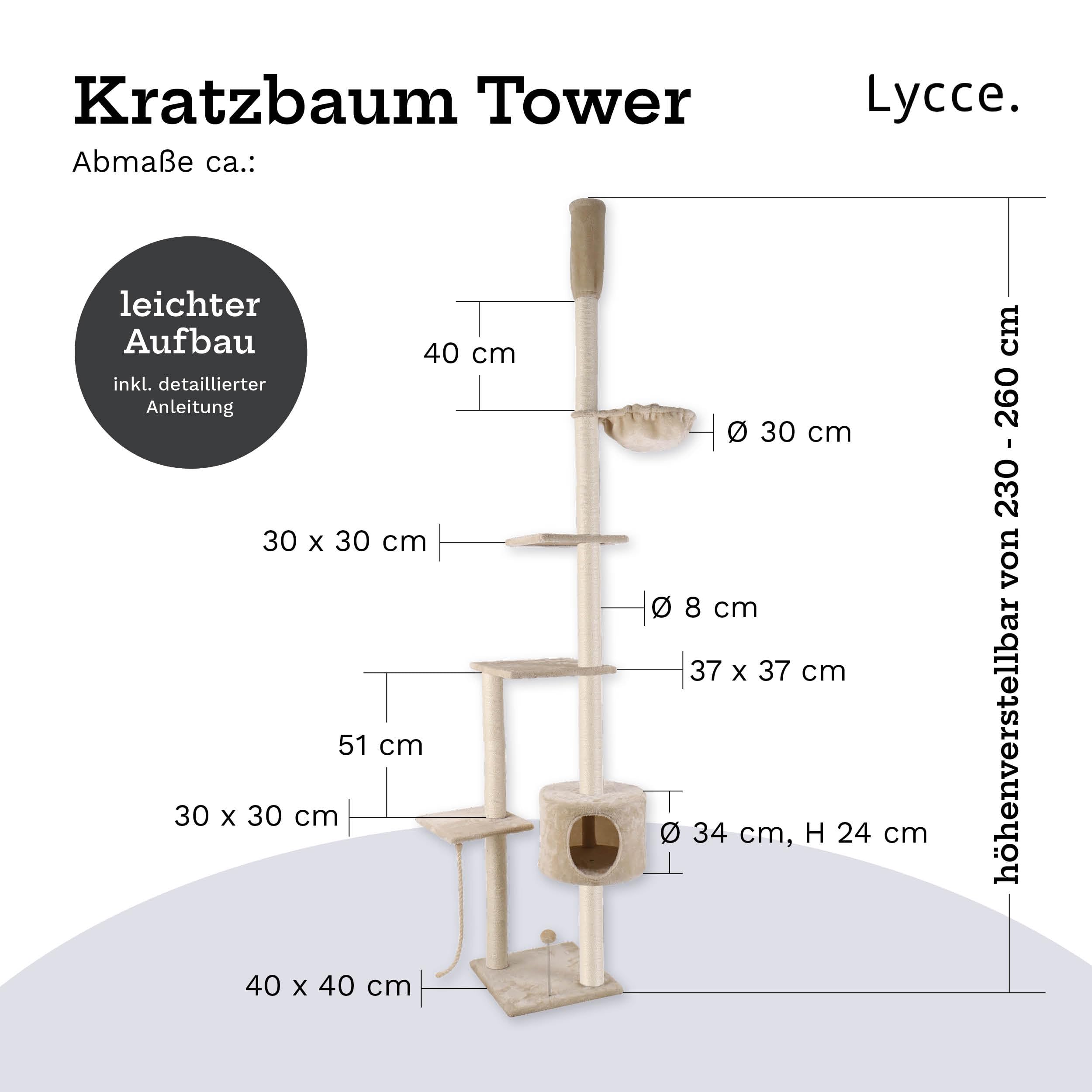 Lycce Katzenbaum Tower Kratzbaum deckenhoch Sisal Plüsch beige 230-260cm