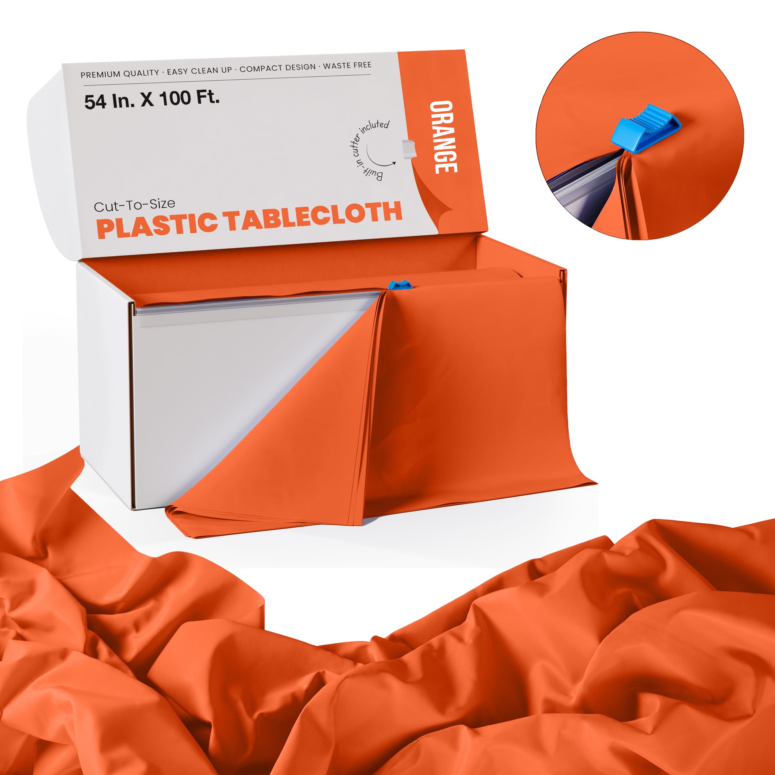 Exquisite 54 Inch X 100 Feet Orange Plastic Table Cover Roll in A Cut, to - Image 3