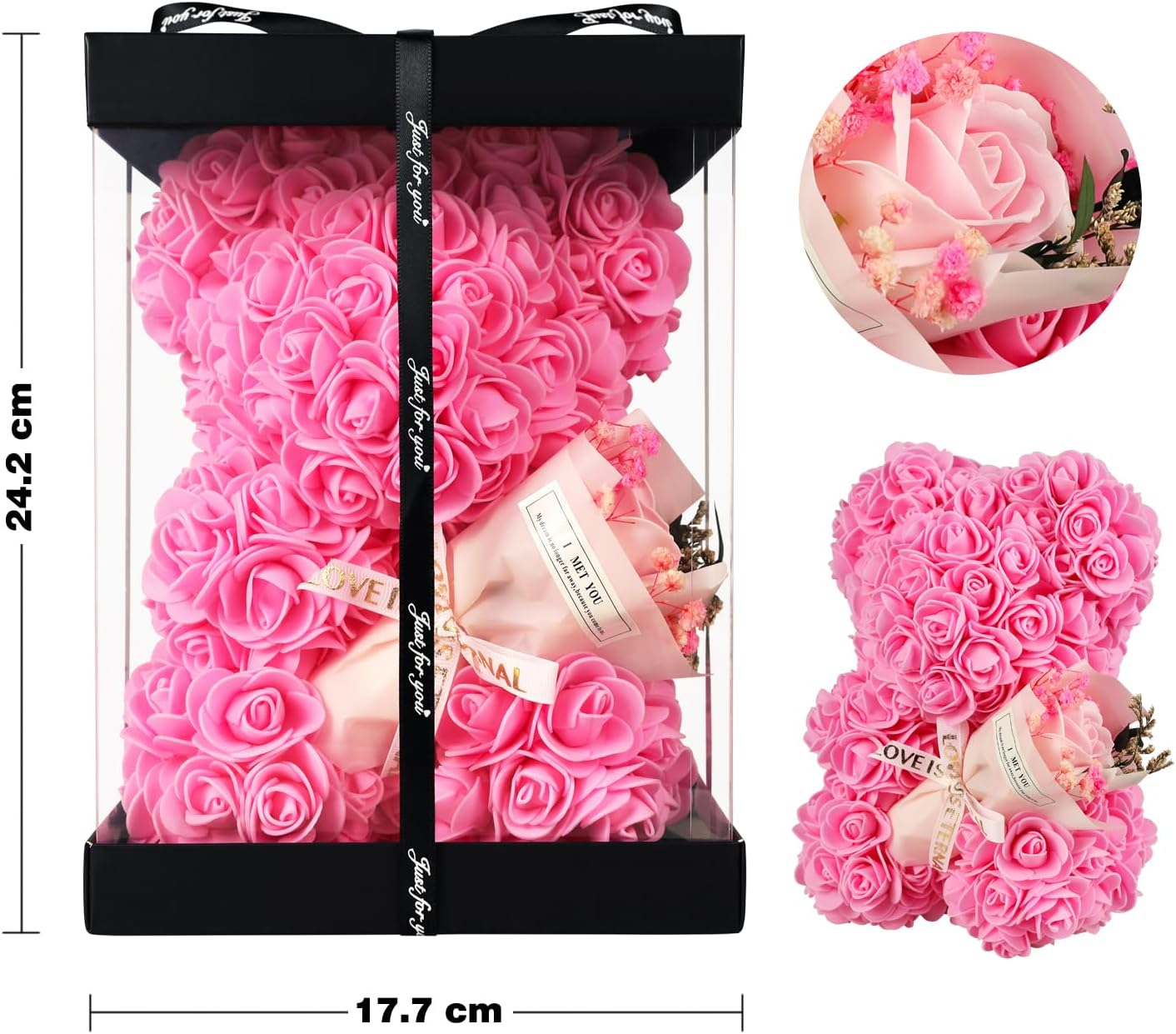 Valentine's Day Gift for Her Rose Bear Pink Rose Teddy Bear Birthday Gifts for Women Wife Daughter Girlfriend,Flower Bear with Rose Bouquet and I Love You Necklace - Image 6