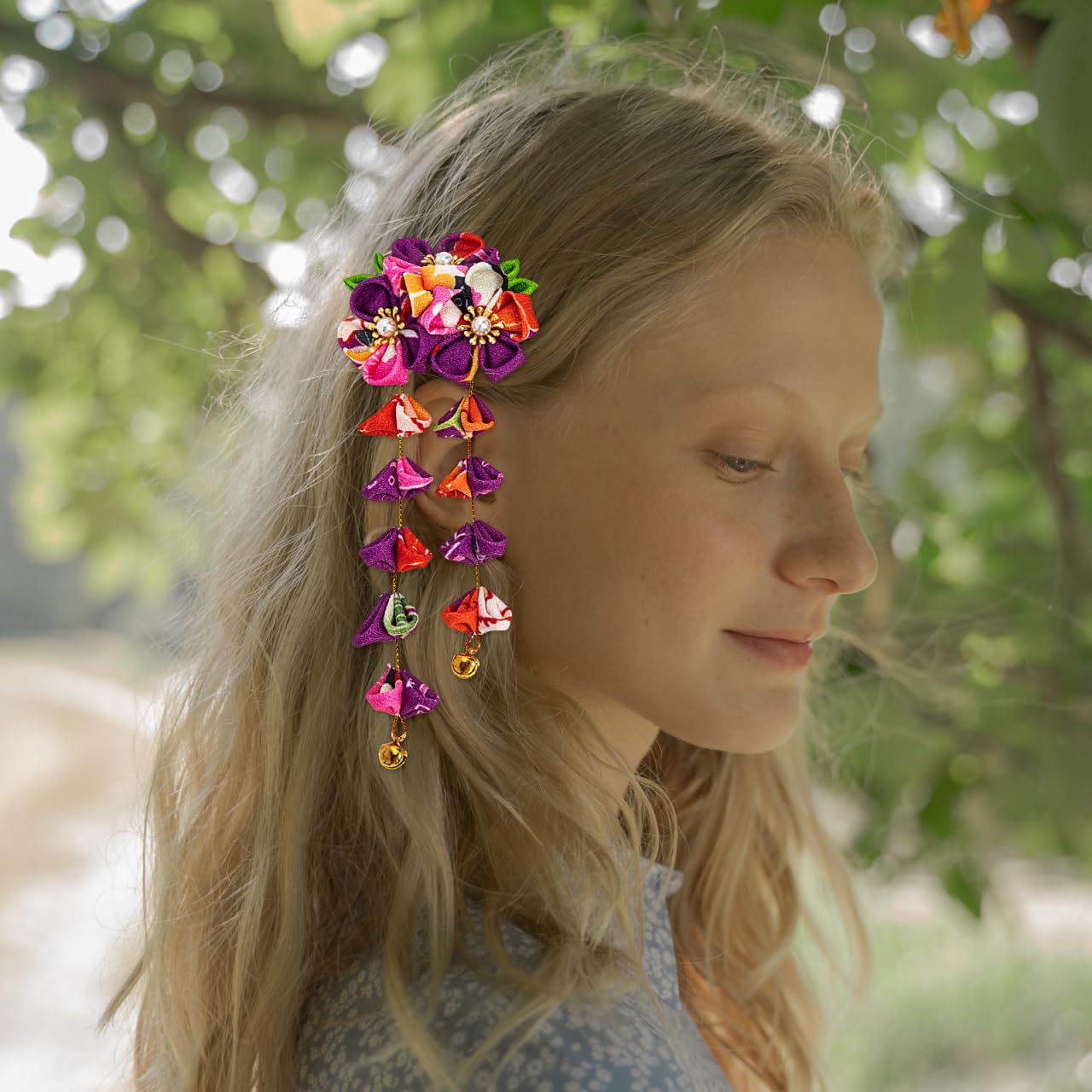 KALLORY 2pcs Japanese Style Hair Accessories Tassel Barrette Tassel Flower Hair Clip Fans Barrette for Weddings Parties and Daily Use image 3