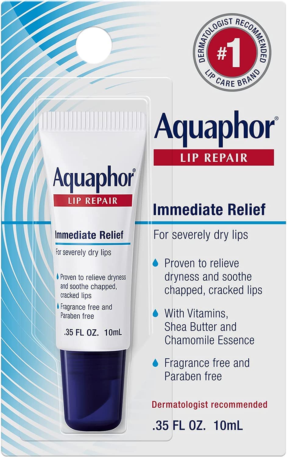 Aquaphor Lip Repair Ointment - Long-lasting Moisture to Soothe Dry Chapped Lips tube - .35 fl. oz. 10ml