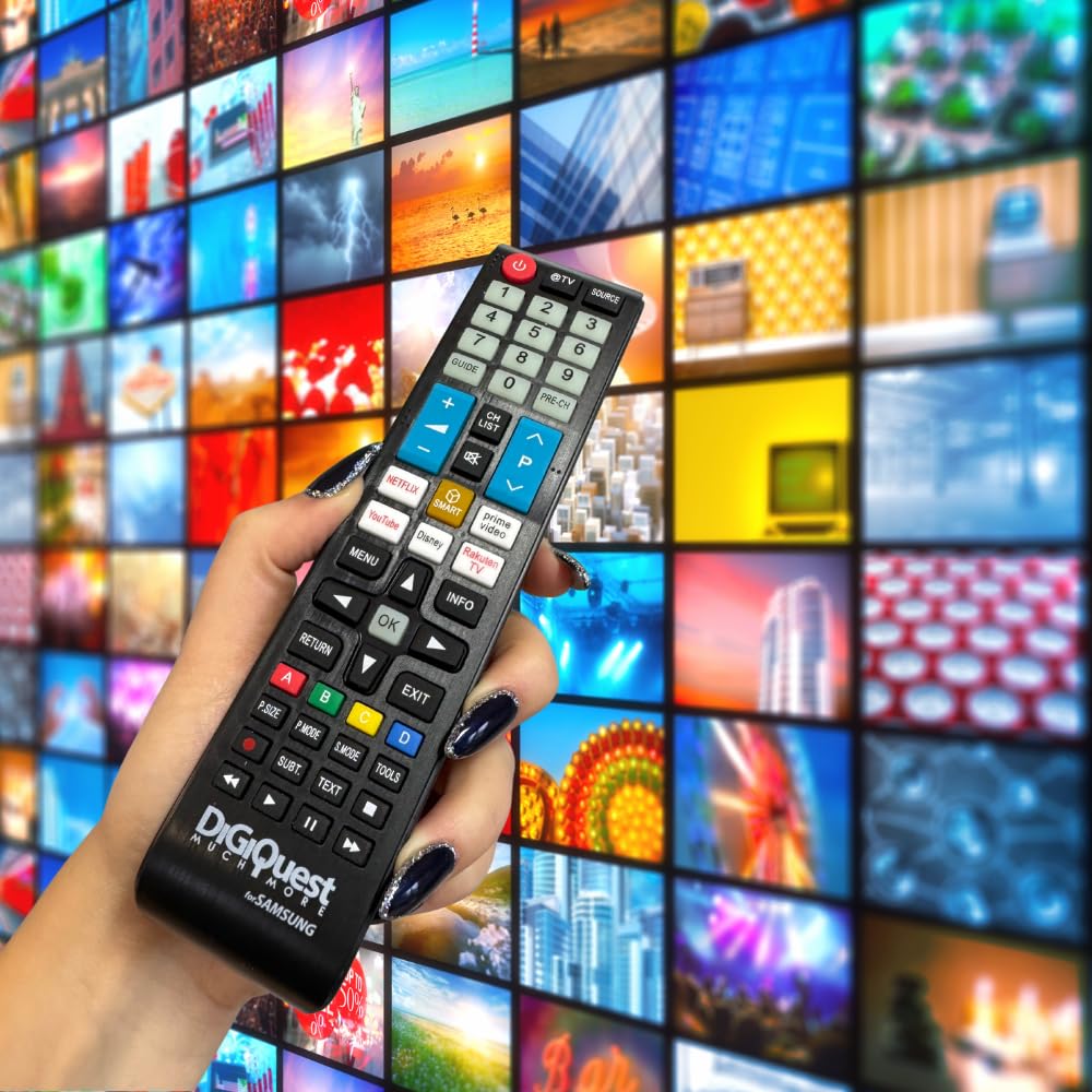 Digiquest Telecomando compatibile con tutti i modelli TV a marchio SAMSUNG TV, LCD, LED, PLASMA e 4K, Tasti fluorescenti e dedicati alle piattaforme streaming, Già configurato e pronto all’uso