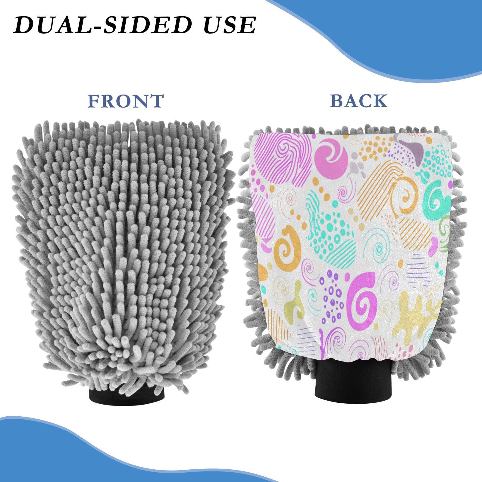 STAYTOP Interesting Colorful Vortex Car Wash Mitt Microfiber, 2Pcs Scratch Free Lint-Free, Premium Chenille Microfiber Mitt Car Wash Brush-M