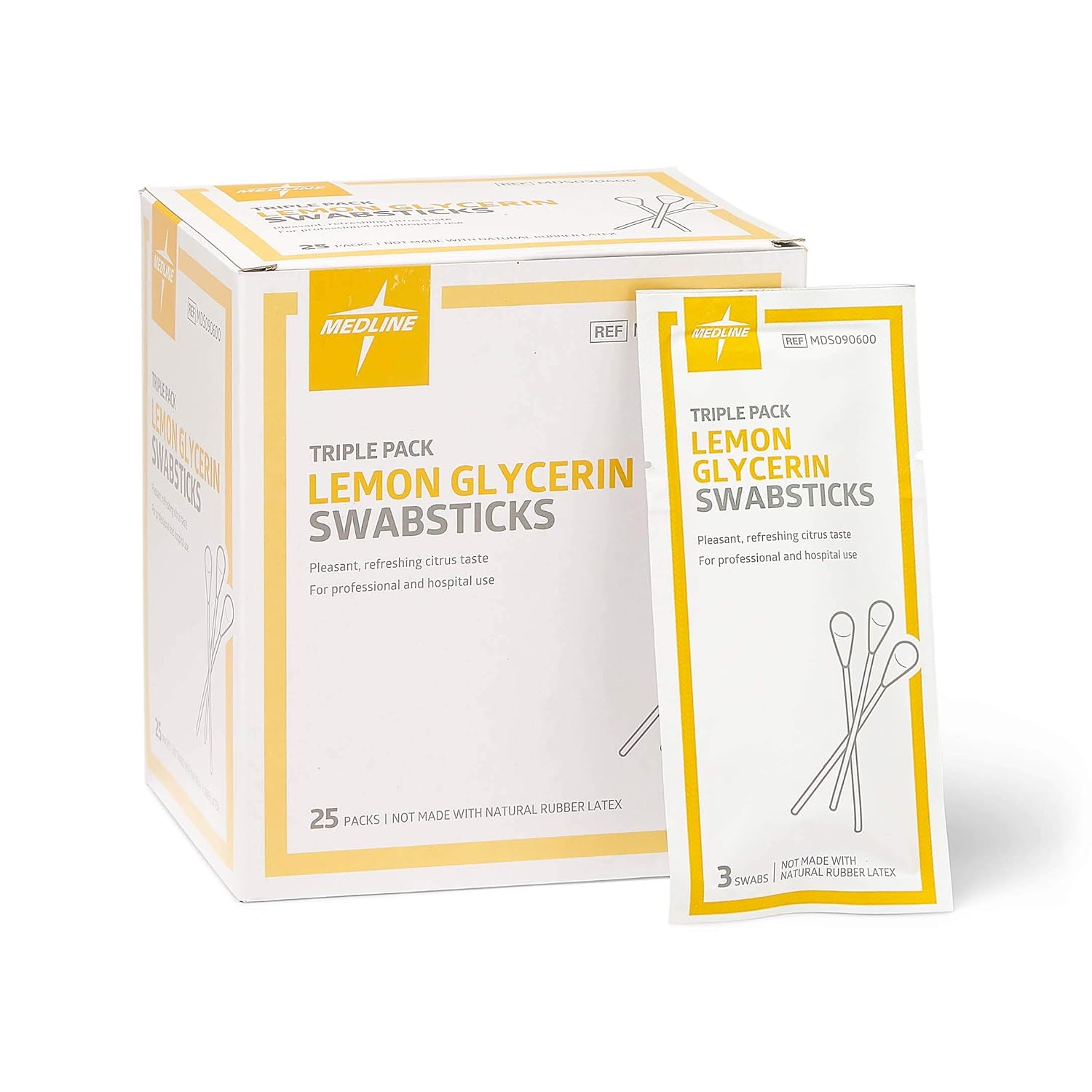 Medline Lemon Glycerin Swabsticks, Swabs for Dry Mouth, 75 Count