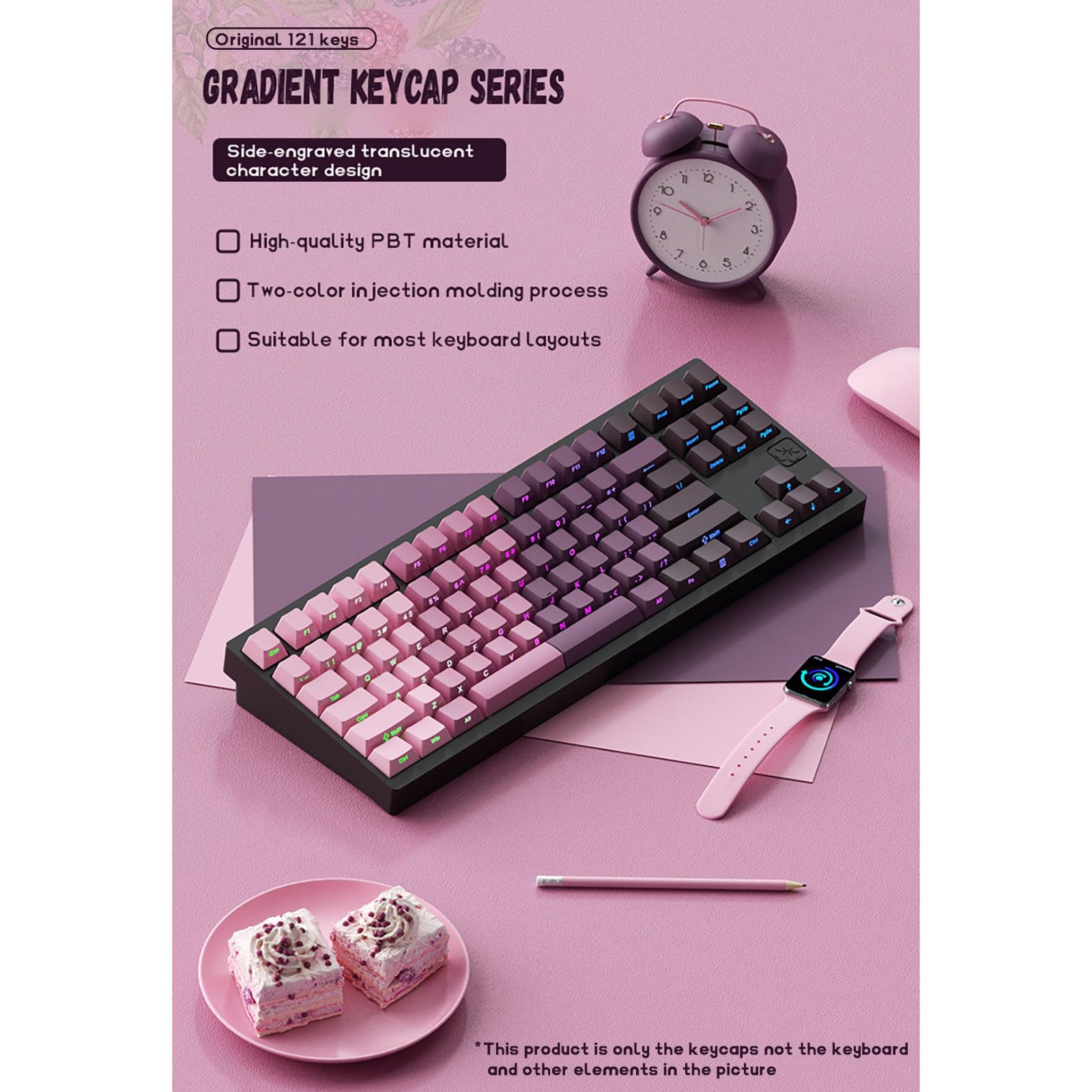 Nakładki na klawisze PBT,Double Shot Shine Through Keycaps,Gradient Keycaps,Nakładka na klawisze z nadrukiem bocznym,Nakładka na klawisze Shine Through do mechanicznych klawiatur do gier,Pink