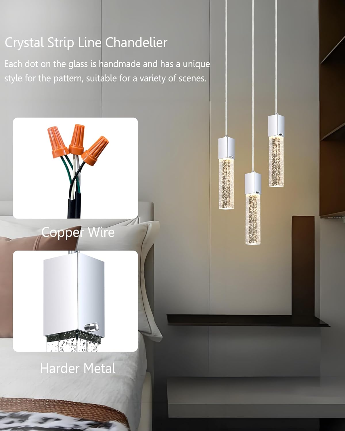 3 Pack 1 Light Mini Integrated Hanging Crystal Kitchen Island Modern Concise Pendant Ceiling Light Fixture,Chrome Finish for Over Sink Dining Room Bedroom Hallway,UL Listed