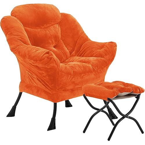 Youtanic Lazy Chair with Folding Ottoman, Accent Chair Plush Upholstered