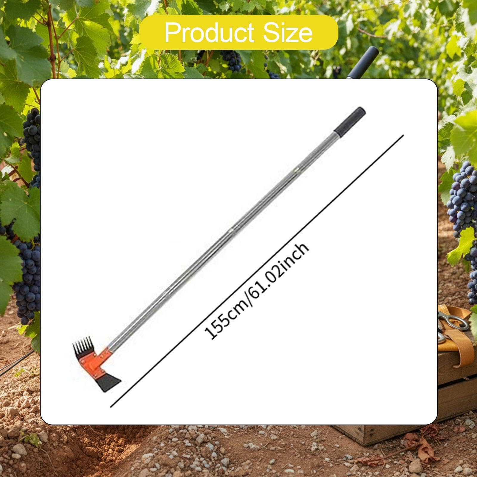 Zappa da Giardino Manuale Multifunzione, Rastrello, Diserbante, con Testa in Acciaio E Manico Antiscivolo Estensibile, Ideale per