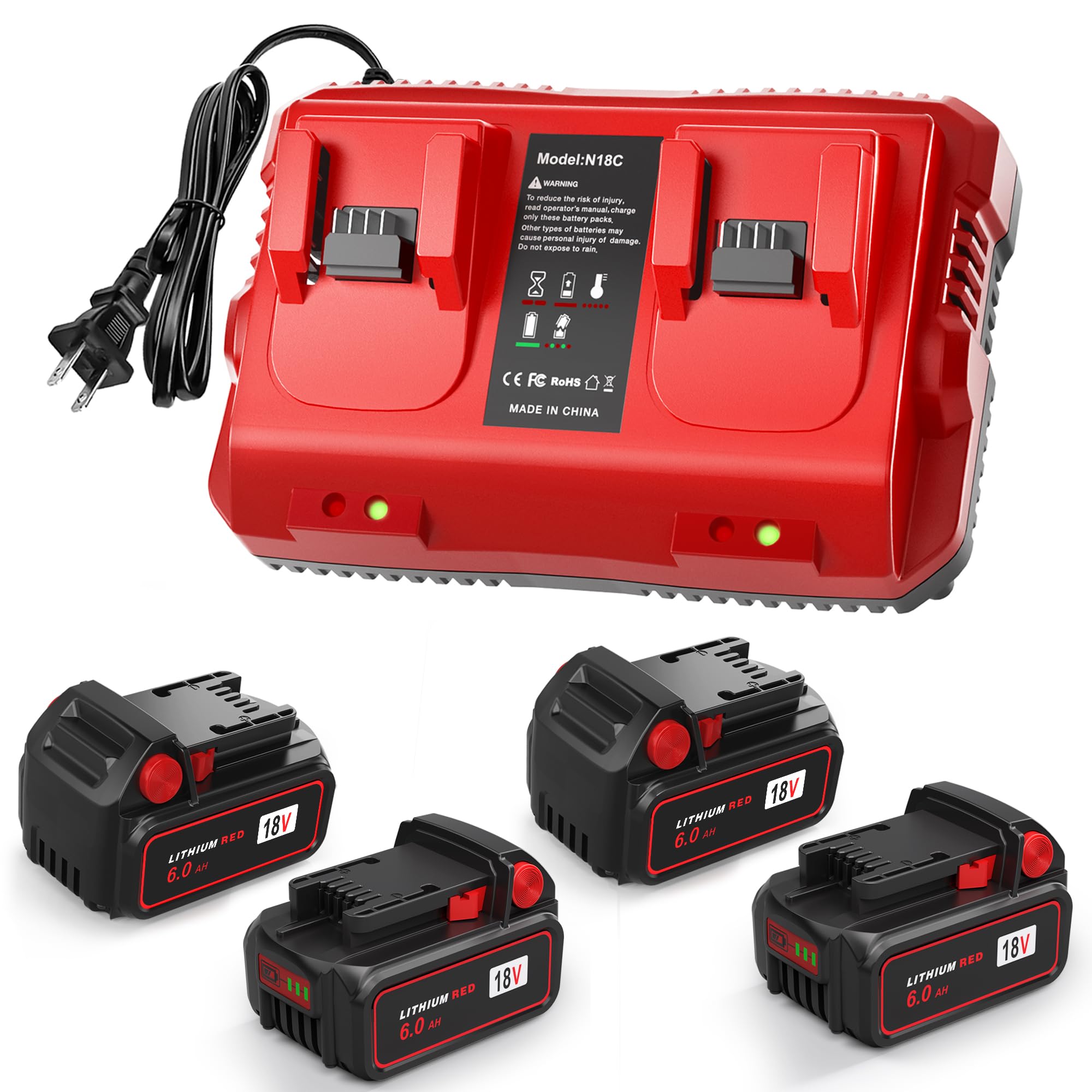 TOMAPEXUpgraded 4Pack 18V Battery Replacement for Milwaukee M-18  Battery and Charger Set, Compatible with Milwaukee Tools, with Milwaukee
