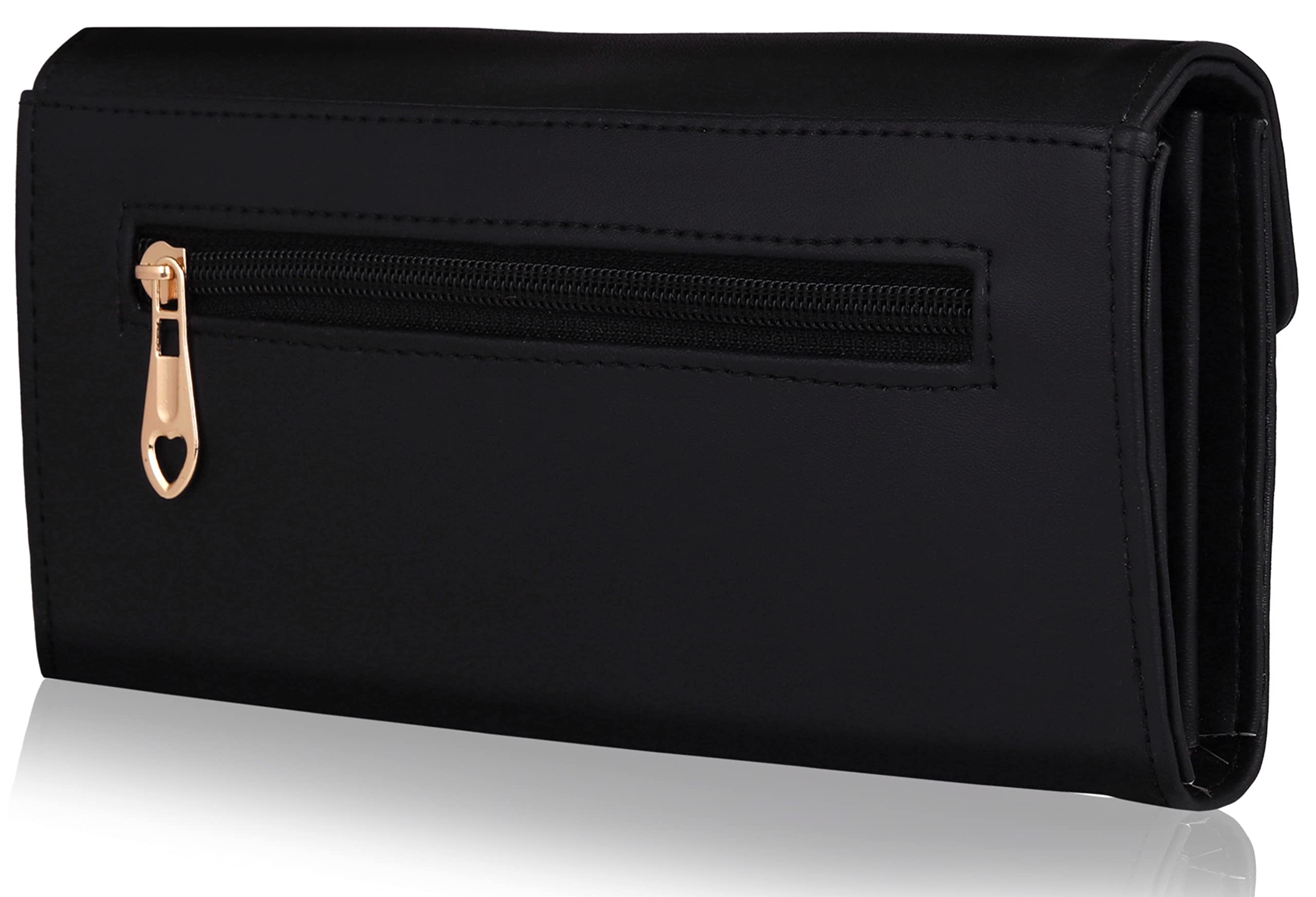 YESSNENZA Faux Leather Ladies Premium Stylish Women's Clutch Wallet Purse with Phone Pockets (Y Black) 2