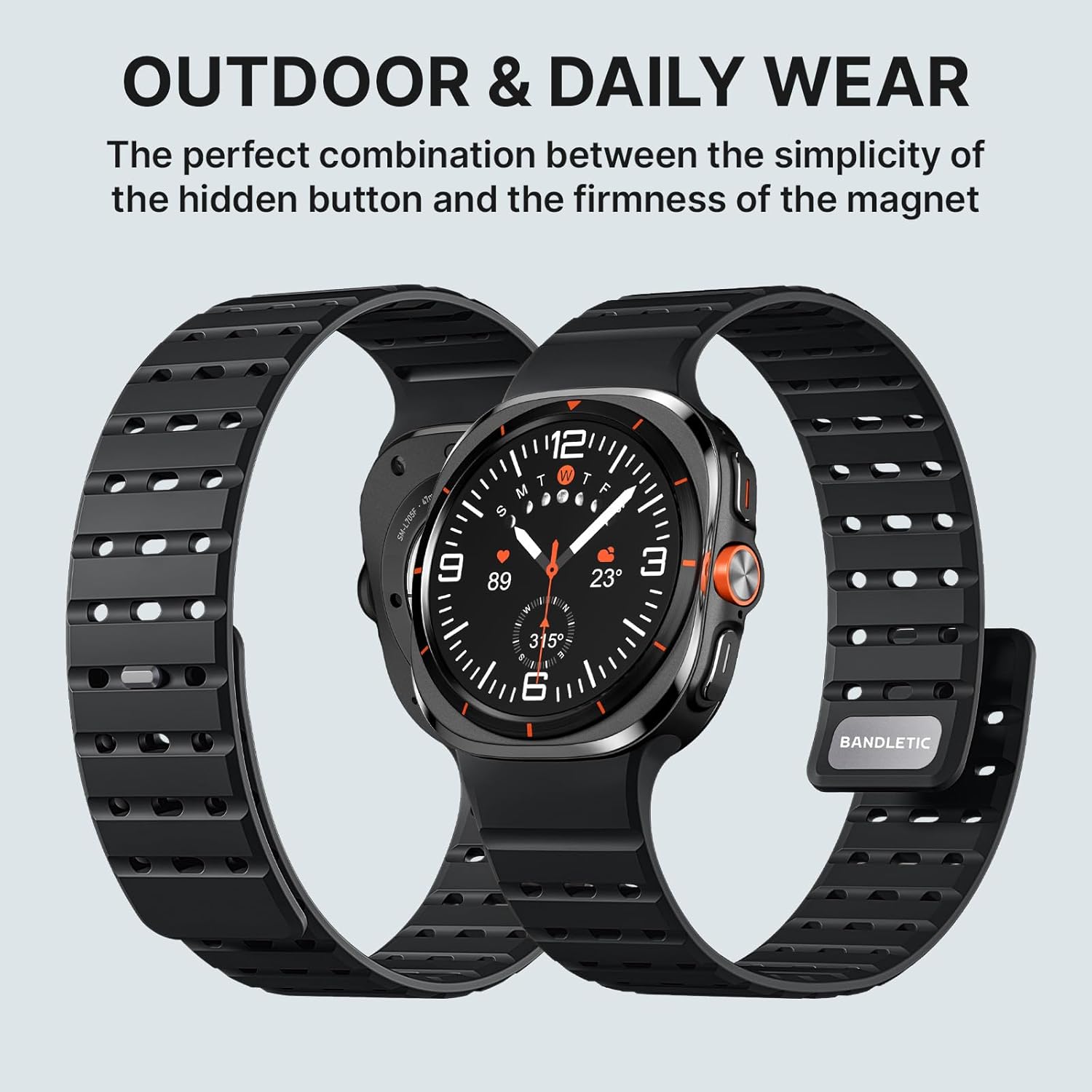 Bandletic Magnetic Sport Band Compatible with Samsung Galaxy Watch Ultra Bands (2025/2024) 47mm, Rugged Thin Soft Silicone Waterproof Strap Replacement Wristbands for Men Women, Black - Image 4