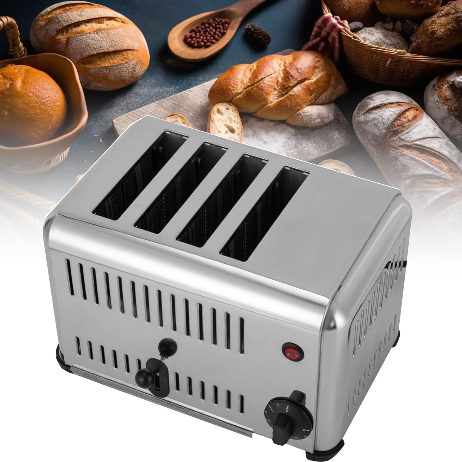 Tostery komercyjne, toster na 4/6 kromek z szerokimi otworami z wysuwaną tacką na okruchy, elektryczny toster 2 tryby 1-5 minut, do maszyny do pieczenia chleba w restauracji,4-Slice