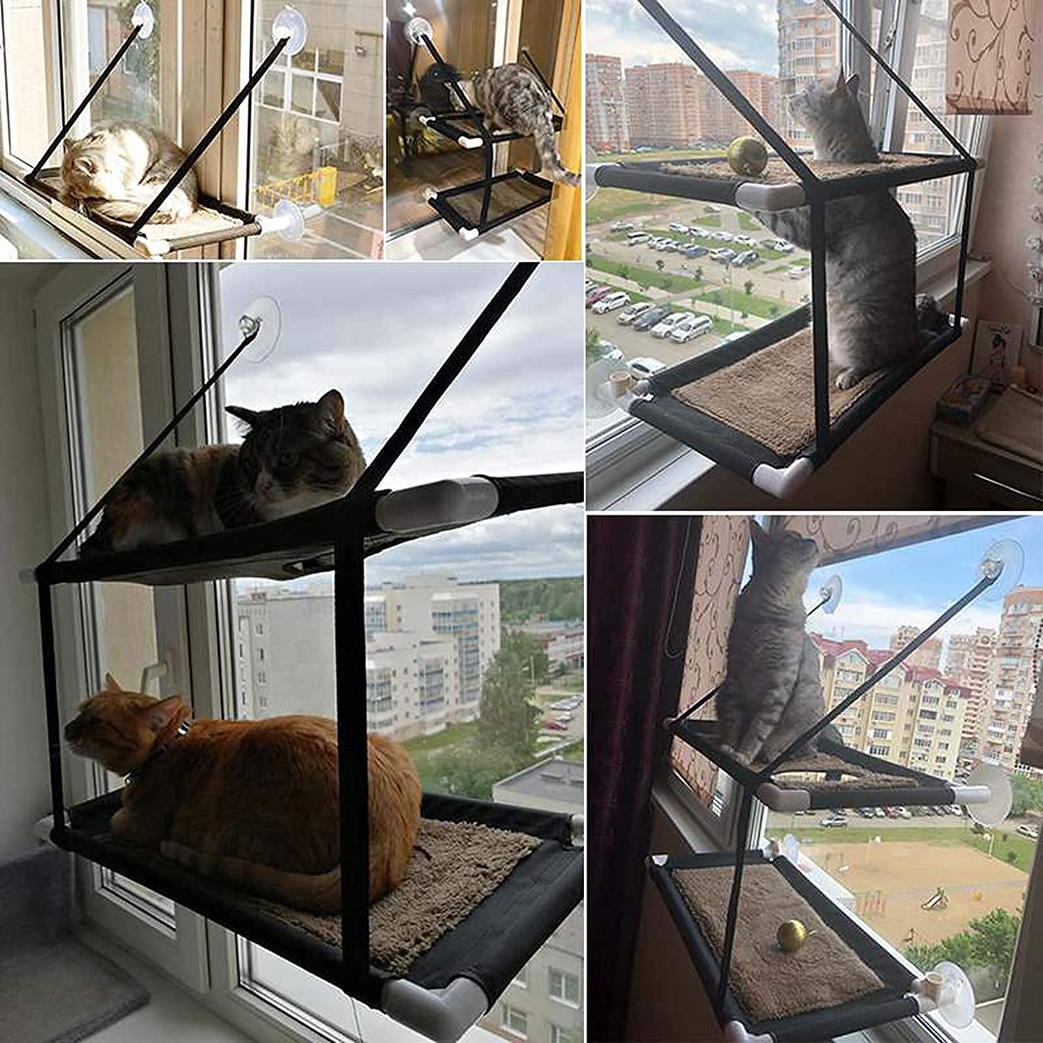 Hamaca para Gato Hamaca Ventana de Gato Cama Colgante para Gatos, Cama Tipo Hamaca con Ventana, Asiento de Cama con Ventosa, cómodo, Duradero, sólido, Ahorra Espacio, fácil de Limpiar, instala dife
