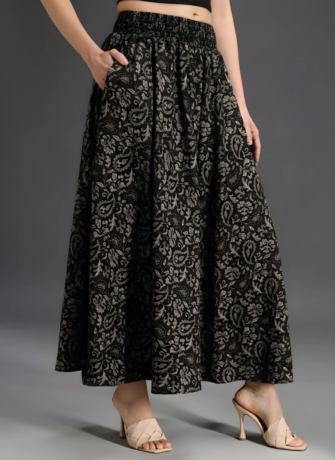 Women’s Printed Viscose Crepe Flared Palazzo Pants with Pockets | Elastic Waist | Full Length | Casual-picture-28