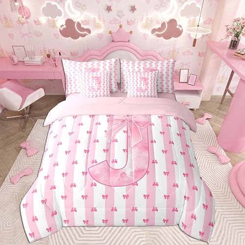 Feelyou Pink Bowknot Comforter Set with Sheets 7 Piece Twin 