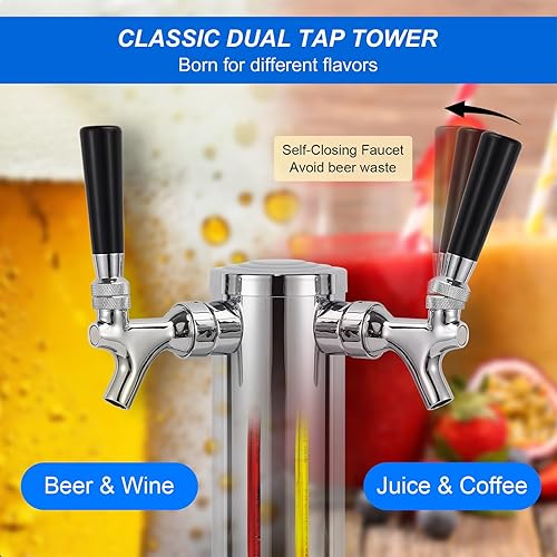 Miniatura 4 de MRbrew Torre de cerveza de doble grifo, torre de barril de cerveza, dispensador de cerveza, torre de acero inoxidable, torre de barril de 3