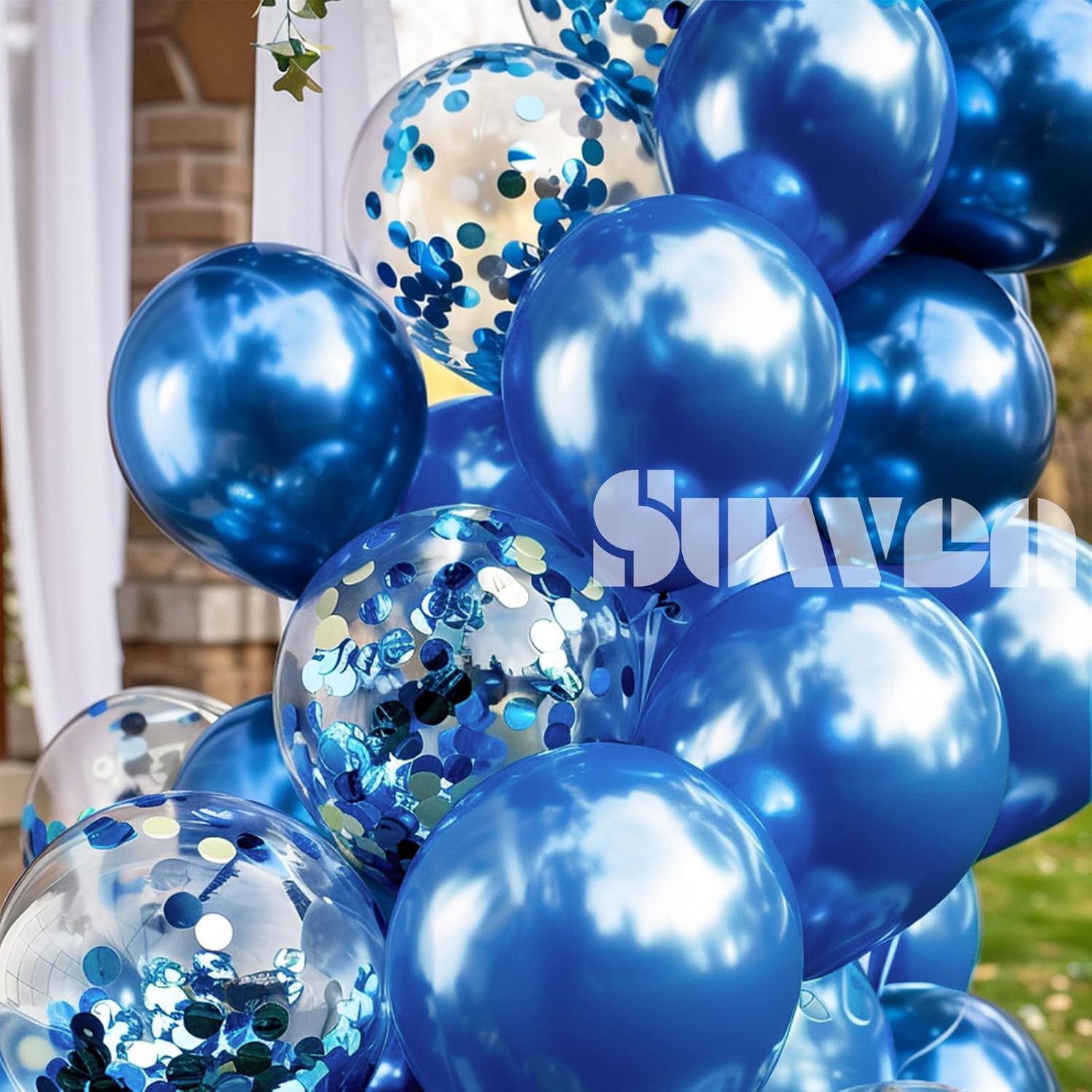 SUWEN Metallic Blue Balloons and Confetti Balloons 18/12/10/5Inch Different Sizes 60PCS Set Shiny Latex Helium Royal Blue Balloon for Birthday Party Graduation Anniversary Decorations - Image 3