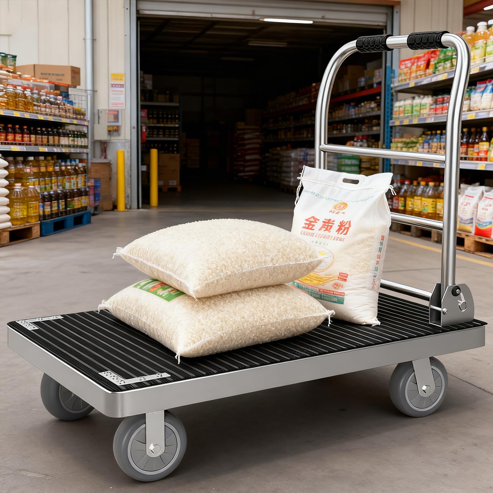 Wytrzymały składany wózek na platformie, pojemność 600 kg, wózek magazynowy, idealny do ogrodów Stora i Packa Pickup – wszechstronny i użytkowy wózek