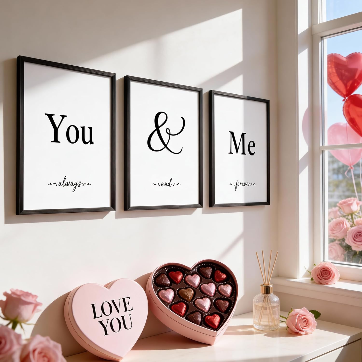 Houmury Set of 3 Framed Wall Decor Farmhouse Wall Art You & Me Always and Forever Vintage Bedroom Wall Decors 12x16 (White)