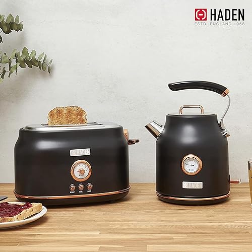 Miniatura 7 de Haden Dorset - Tostadora de acero inoxidable de 2 rebanadas de ranura ancha con control de tostado ajustable y pies antideslizantes, color negro y