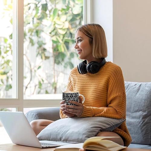 Miniatura 9 de Okllen Paquete de 6 tazas de café de 11.5 onzas con textura geométrica, tazas de café de cerámica, elegantes tazas de té, regalo para latte,