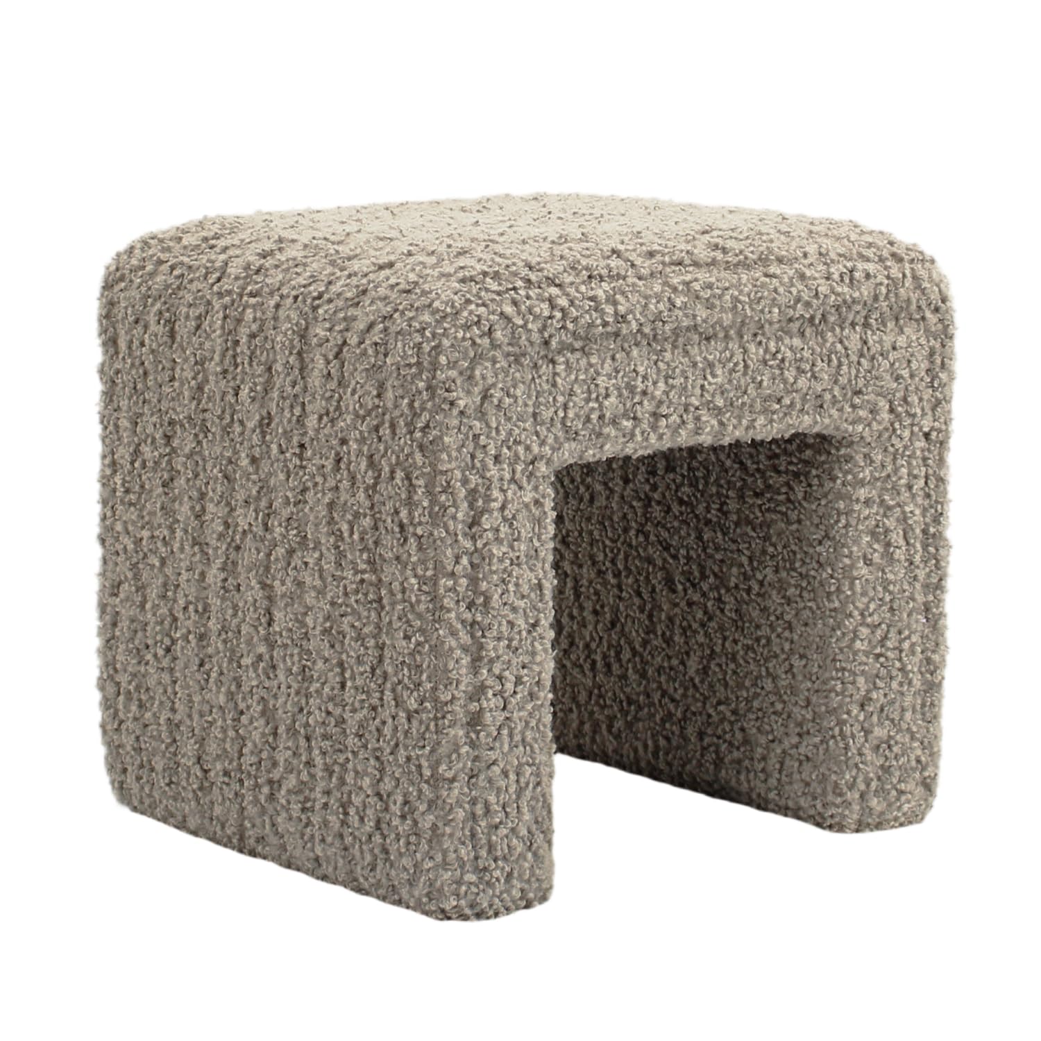 Get Set Style Vanity Stool Chair,Modern Wool Pouf Ottoman Foot Stool with Wooden Legs Sofa Bench Footstool Extra Seat for Vanity,Makeup Room,Living Room,Entryway,Office (Fully Assembled) (Khaki)