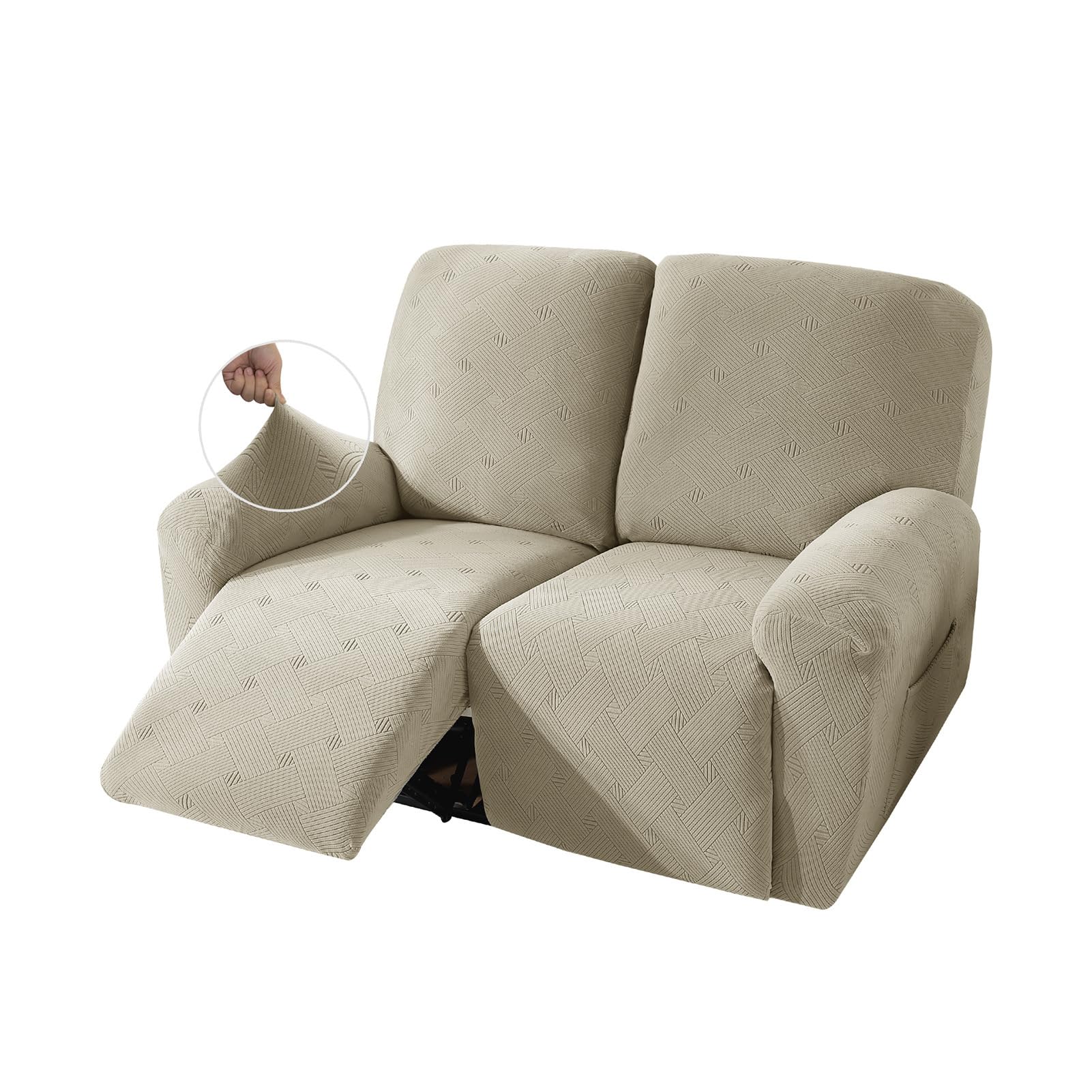 DEZYPZAM Recliner Chair Cover Stretch, Recliner Armchair Covers for Living Room, Jacquard Reclining Chair Slipcover with Elastic Bottom for Pet, Kids (Camel,2 Seater)