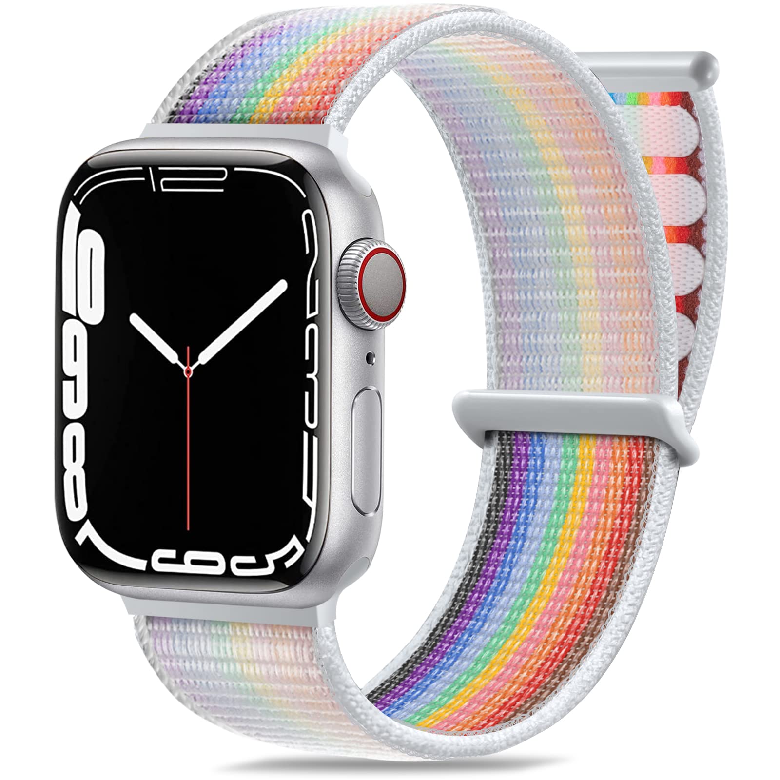 Maledan Nylon Armband Kompatibel mit Apple Watch Armband 40mm 41mm 38mm 42mm(Series 11 10), Verstellbare Sport Armband Kompatibel mit iWatch Series 11 10 9 8 7 6 5 4 3 2 1 SE Ultra, Regenbogen A