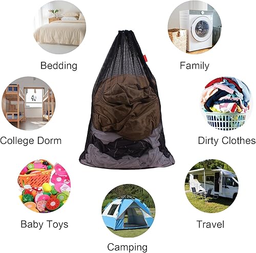 Miniatura 3 de Paquete de 2 bolsas de malla para lavandería, bolsa de 24 x 36 pulgadas con cordón resistente, fábricas, universidad, dormitorio, viajes y