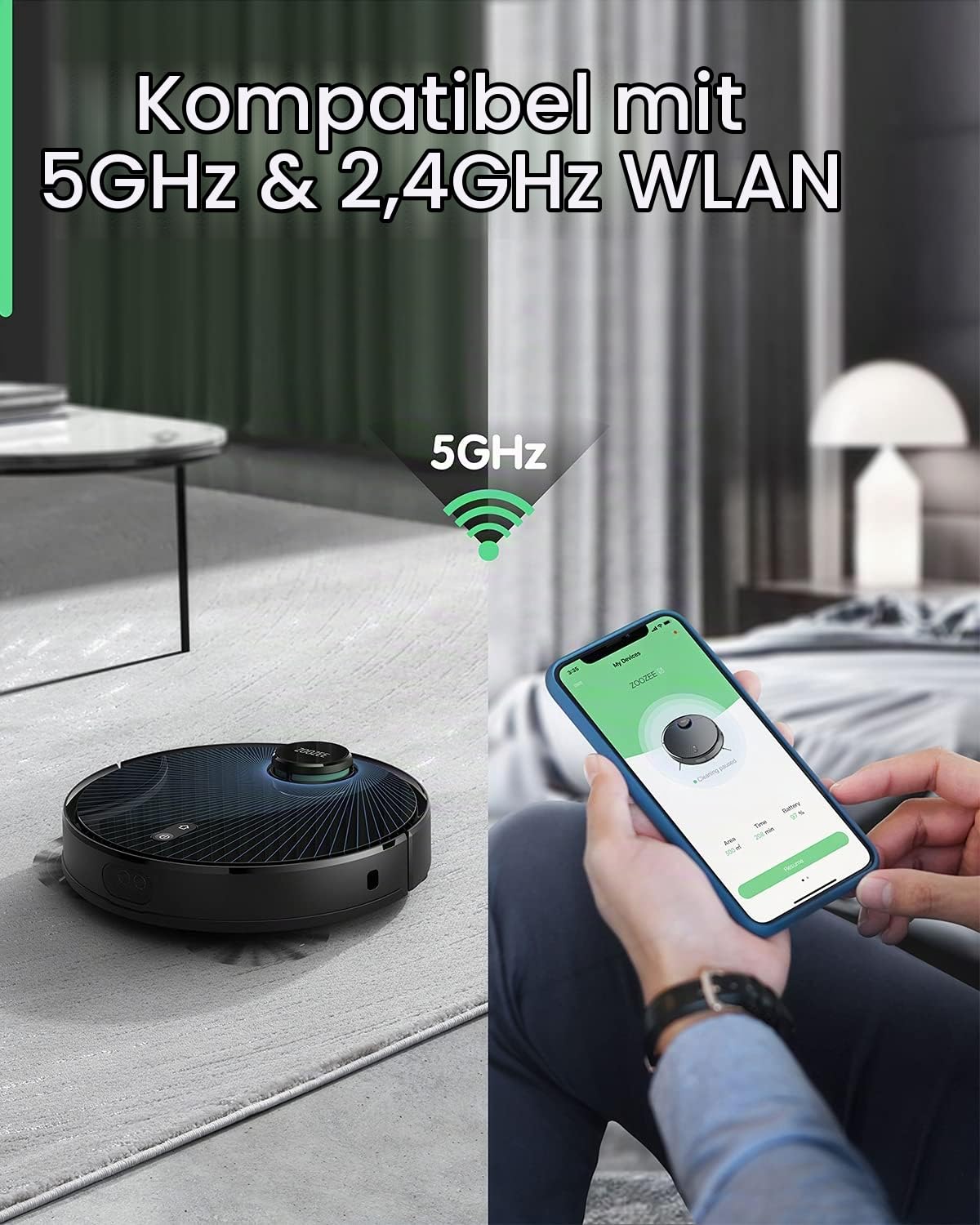 ZOOZEE Z70 Saugroboter mit Wischfunktion 3500Pa LiDAR Laser Navigations Roboterstaubsauger Work with 5GHz Wi-Fi Alexa Überwachung Mehrstufige Kartierung 240min Laufzeit für Tierhaare, Böden, Schwarz