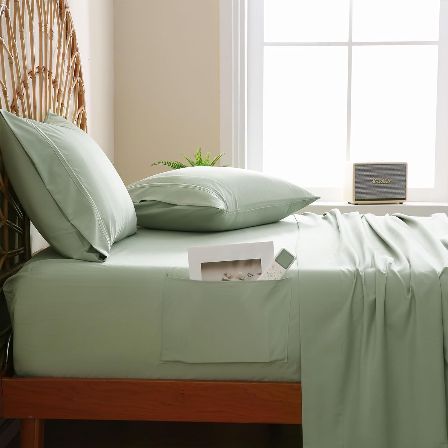 JSD Sage Green Twin Sheet Set with Side Pocket Corner Straps, 3 Piece Soft Kids Microfiber Bed Sheets Extra Deep Pocket - Image 8