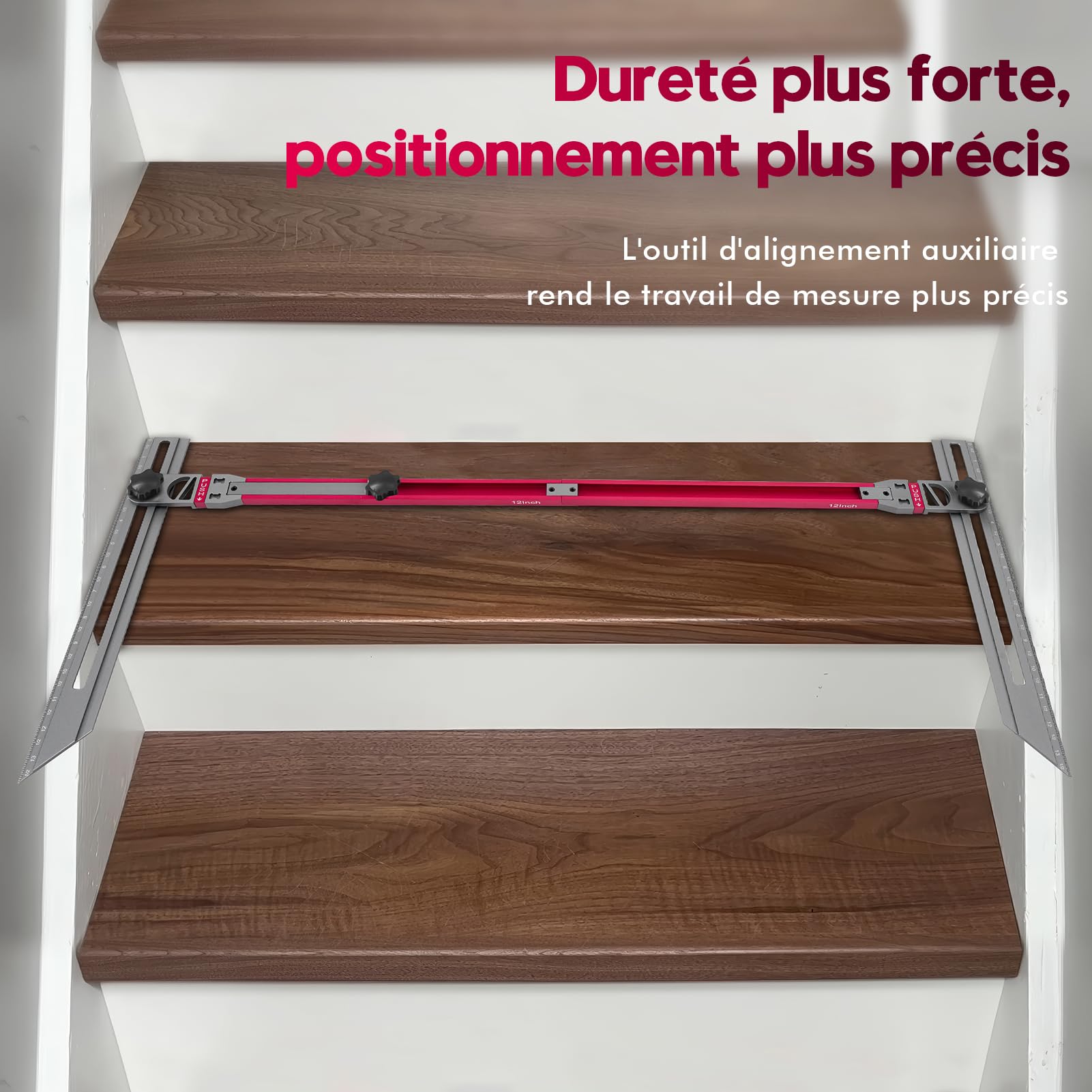 Outil de Gabarit de Marche D'escalier, Outil Mesure D'escalier avec Indicateur D'angle et D'échelle, Jauge D'escalier pour Supports D'escalier et Cloisons Séparation (Longueur Réglable 17,9 à 50,9 in)