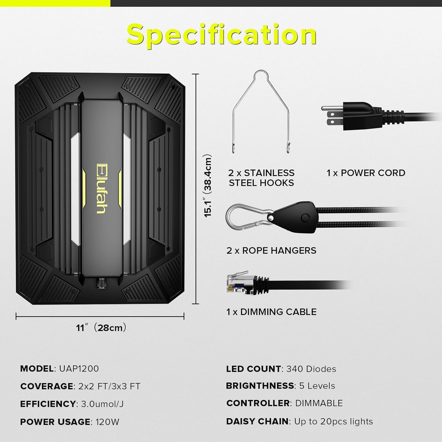 UAP1200 LED Grow Light for Indoor Plants, 120W Plant Lights with Commercial Full Spectrum, Dimmable, High Efficiency, Deeper Penetration Growing Lamps for Seedlings Veg Bloom in 2x2, 3x3 Grow Tent